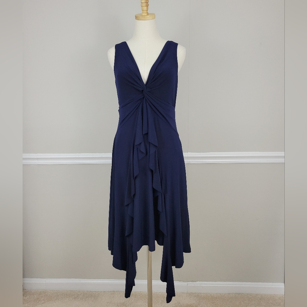 Elegant Navy Blue Sleeveless Asymmetrical Dress